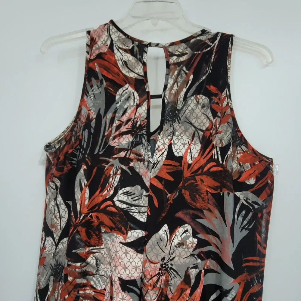 Mlle Gabrielle Women XL Sleeveless Tropical Floral Asymmetrical‎ Boho Midi Dress - Picture 4 of 11